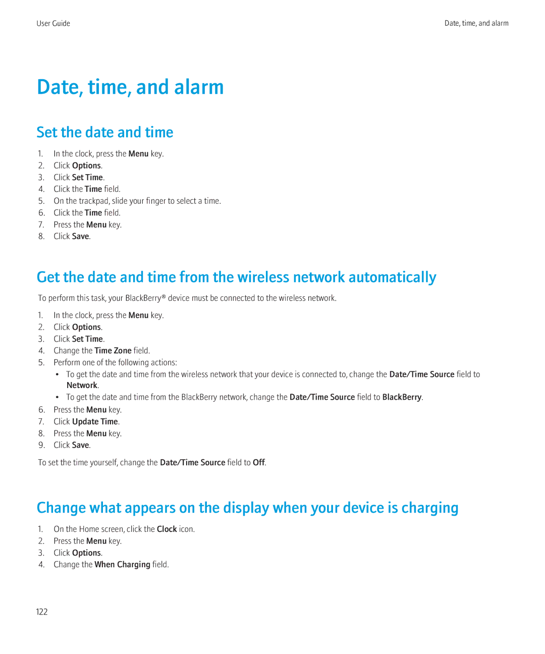 Blackberry 8520 manual Date, time, and alarm, Set the date and time 