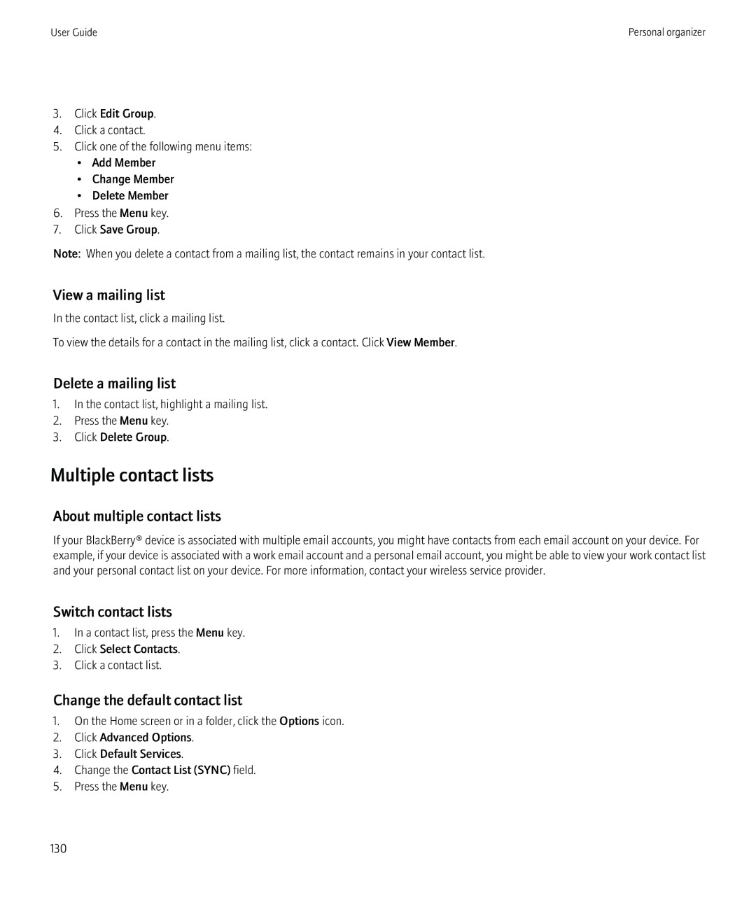 Blackberry 8520 manual Multiple contact lists 