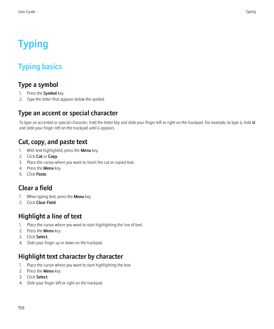 Blackberry 8520 manual Typing basics 