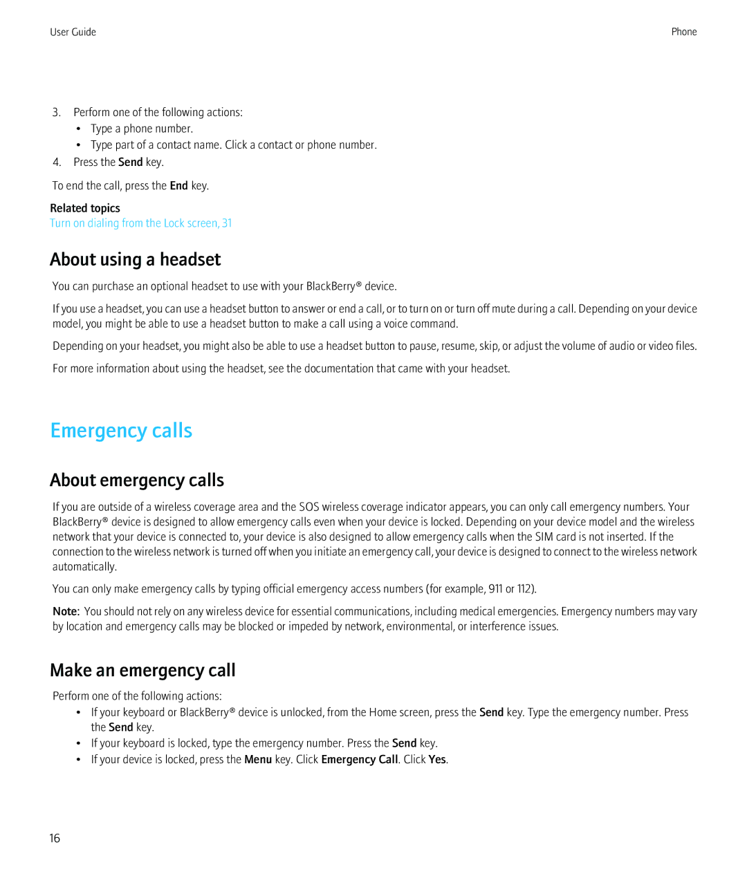 Blackberry 8520 manual Emergency calls, About using a headset, About emergency calls, Make an emergency call 