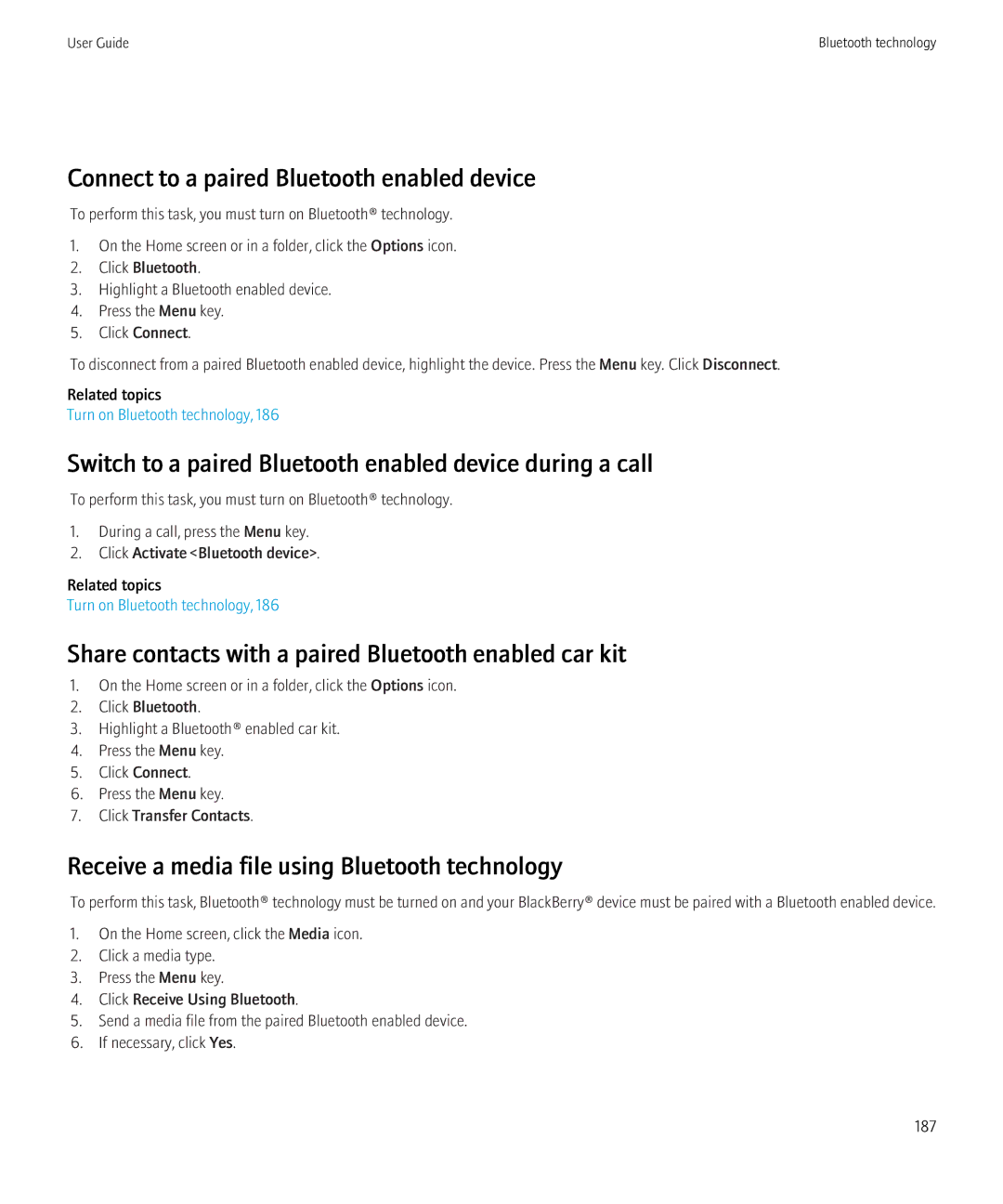 Blackberry 8520 Connect to a paired Bluetooth enabled device, Switch to a paired Bluetooth enabled device during a call 