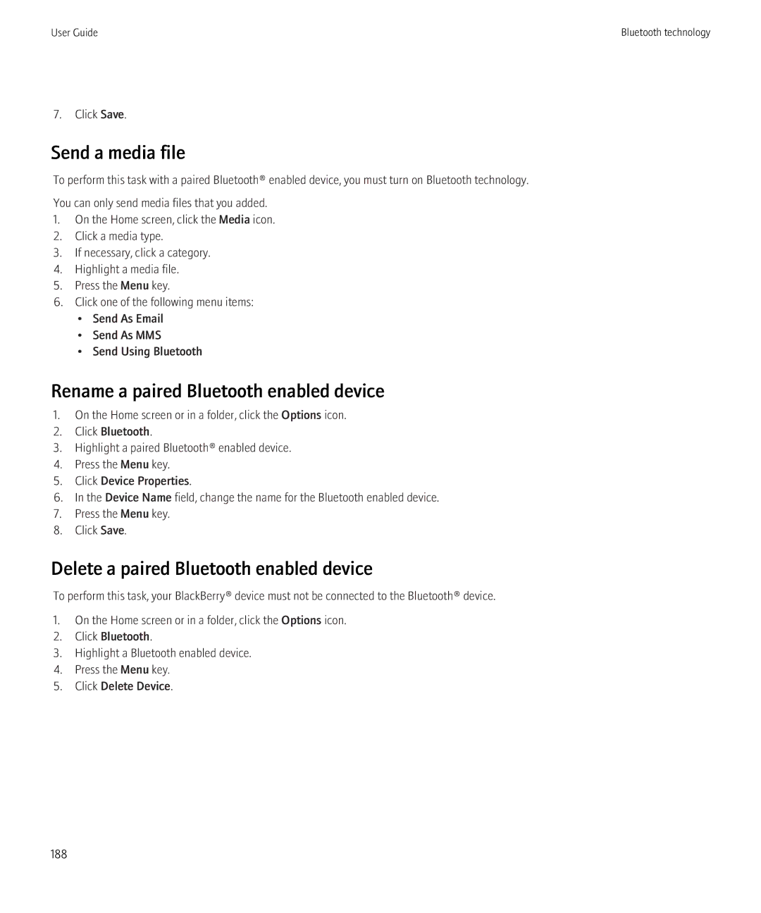 Blackberry 8520 manual Rename a paired Bluetooth enabled device, Delete a paired Bluetooth enabled device 
