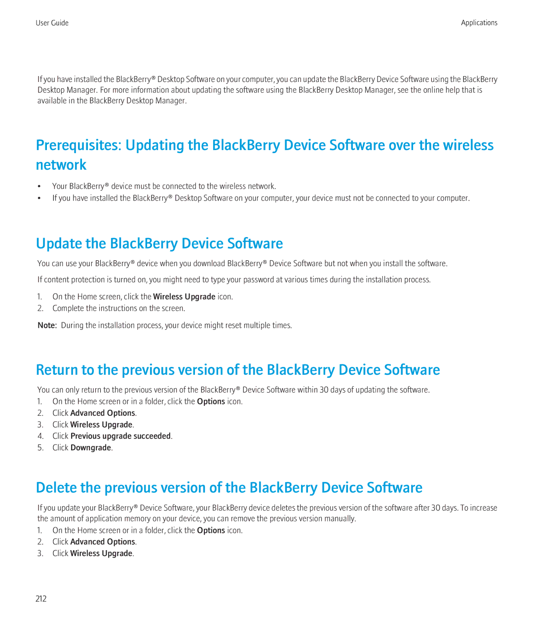 Blackberry 8520 manual Update the BlackBerry Device Software 