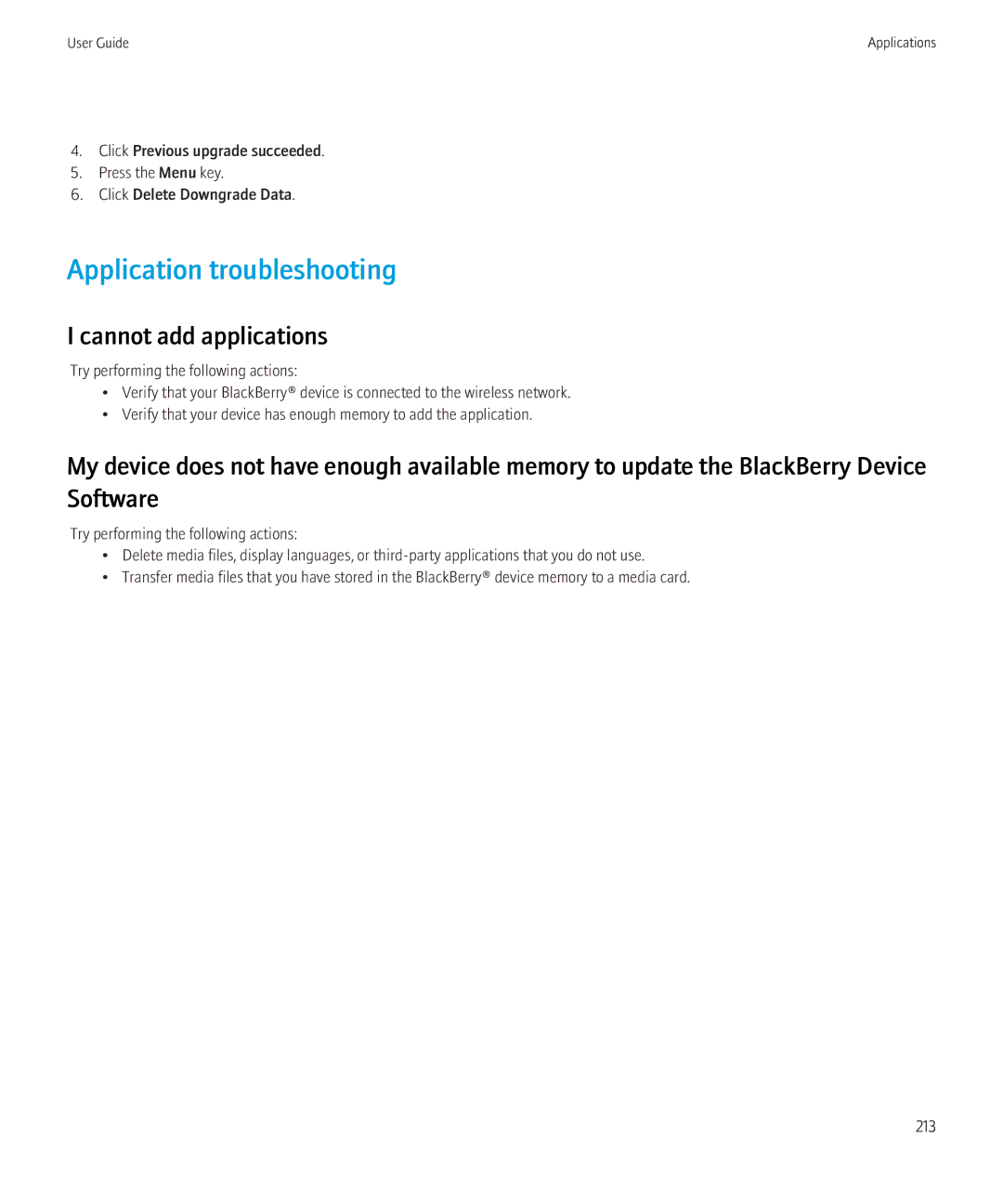 Blackberry 8520 manual Application troubleshooting, Cannot add applications 