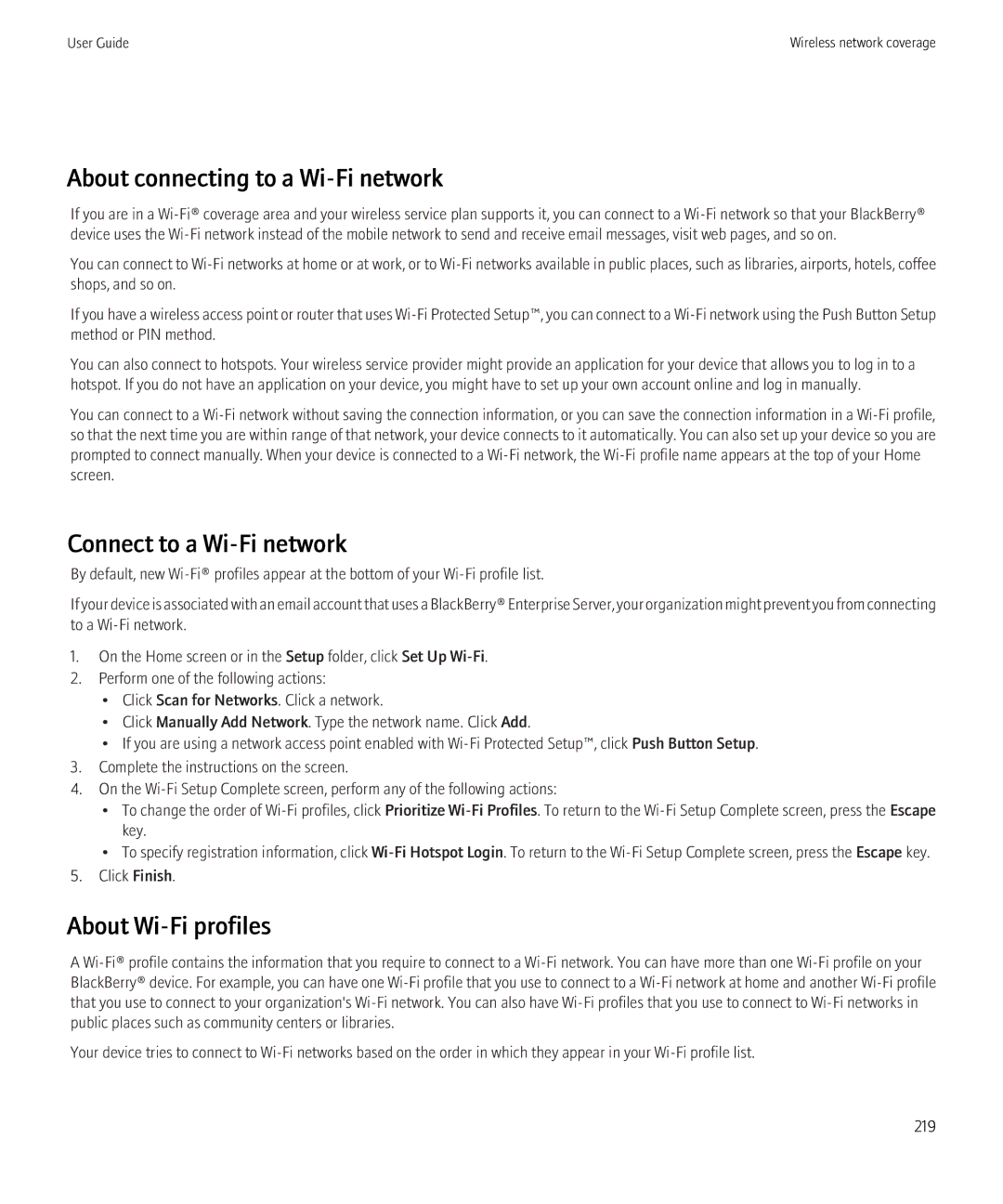 Blackberry 8520 manual About connecting to a Wi-Fi network, Connect to a Wi-Fi network, About Wi-Fi profiles 