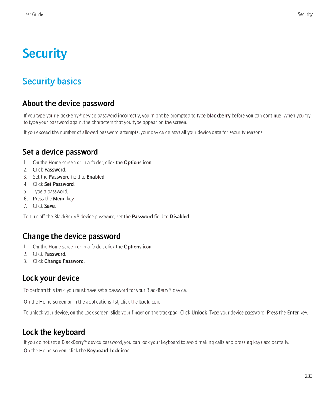 Blackberry 8520 manual Security basics 