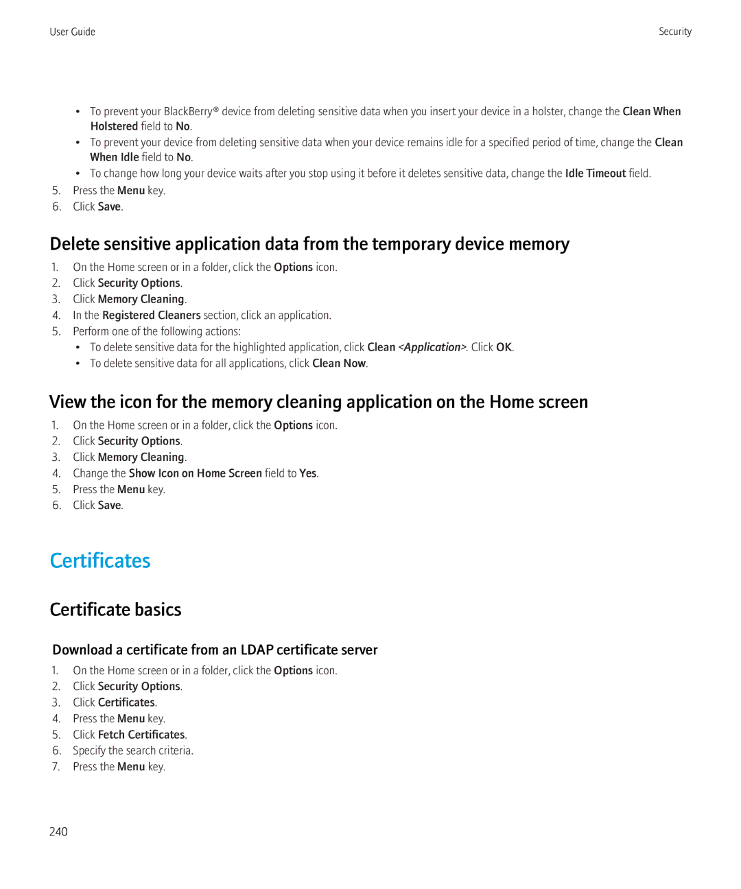 Blackberry 8520 manual Certificates, Certificate basics, Download a certificate from an Ldap certificate server 