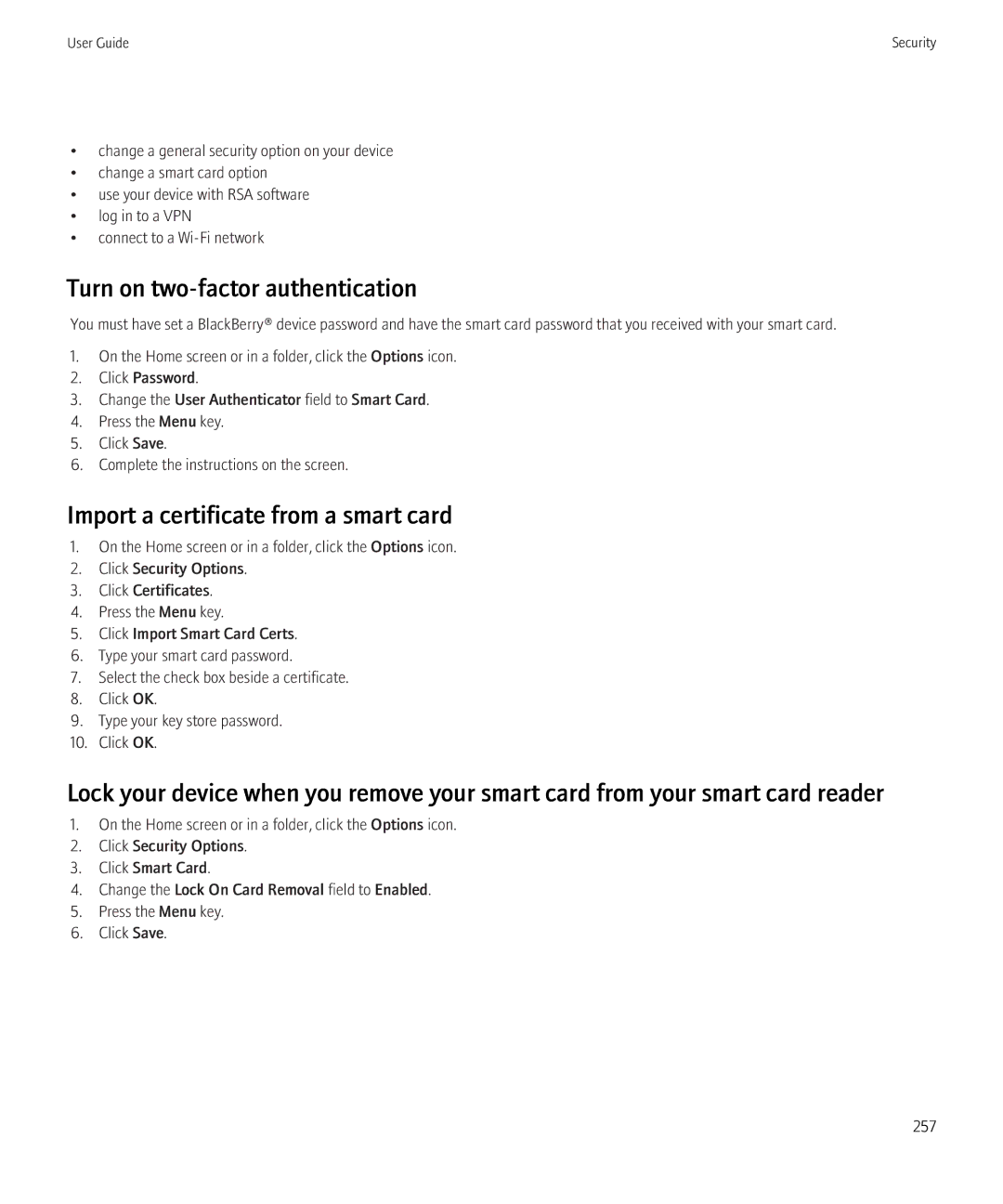 Blackberry 8520 manual Turn on two-factor authentication, Import a certificate from a smart card 