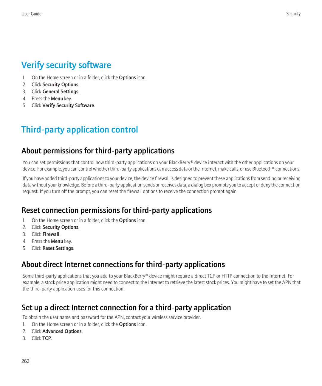 Blackberry 8520 Verify security software, Third-party application control, About permissions for third-party applications 