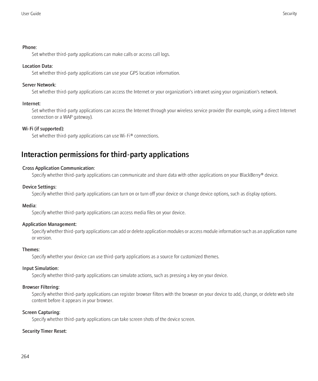 Blackberry 8520 manual Interaction permissions for third-party applications 