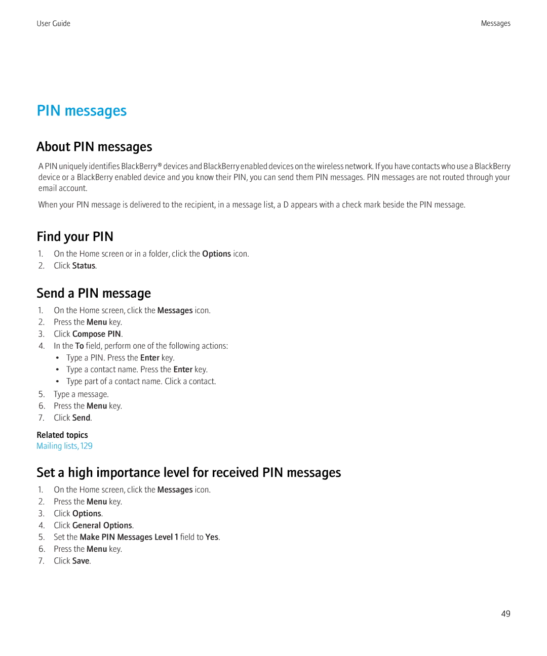 Blackberry 8520 manual About PIN messages, Find your PIN, Send a PIN message 