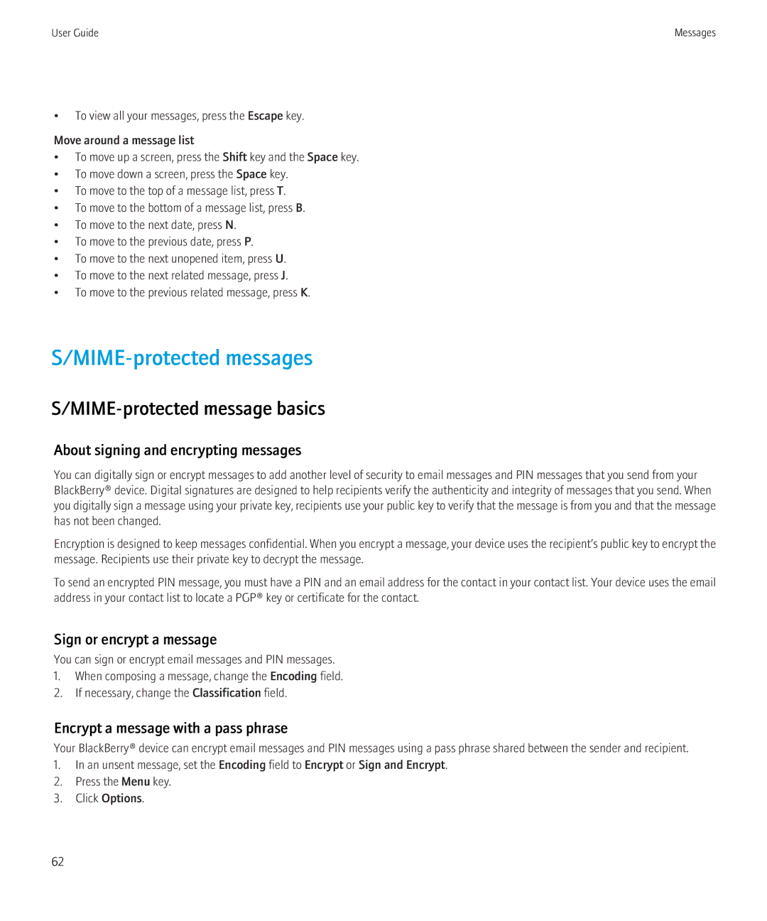 Blackberry 8520 manual MIME-protected messages, MIME-protected message basics, About signing and encrypting messages 