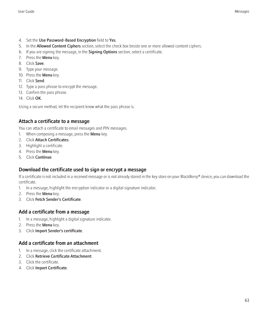 Blackberry 8520 manual Attach a certificate to a message, Download the certificate used to sign or encrypt a message 