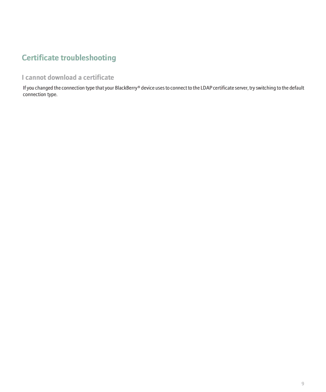 Blackberry 8700 Series manual Certificate troubleshooting, Cannot download a certificate 