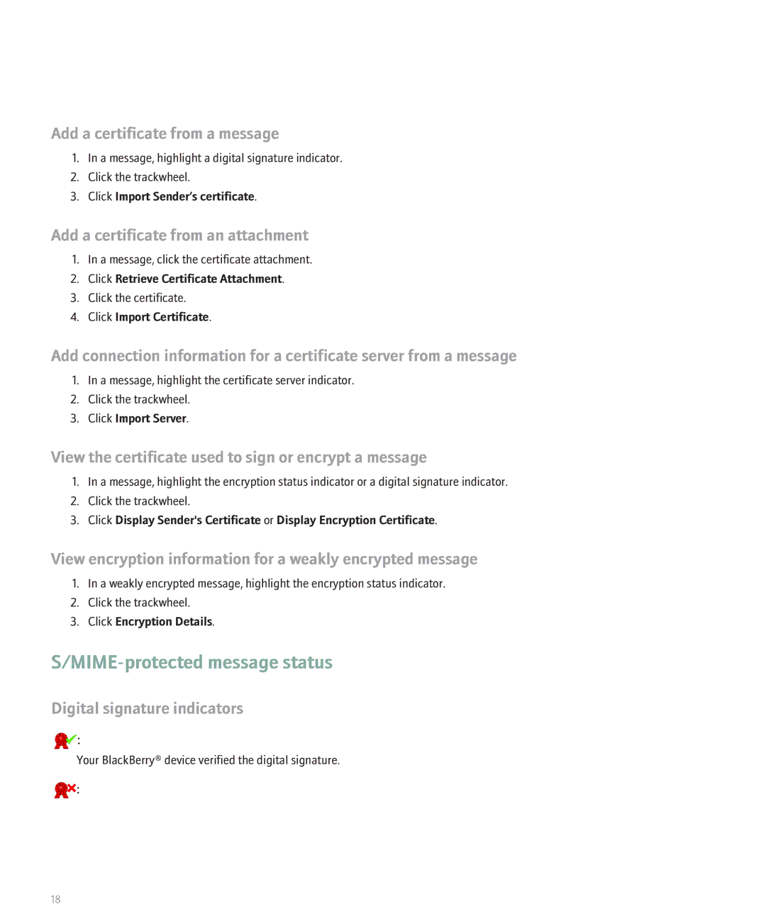 Blackberry 8700 Series manual MIME-protected message status 