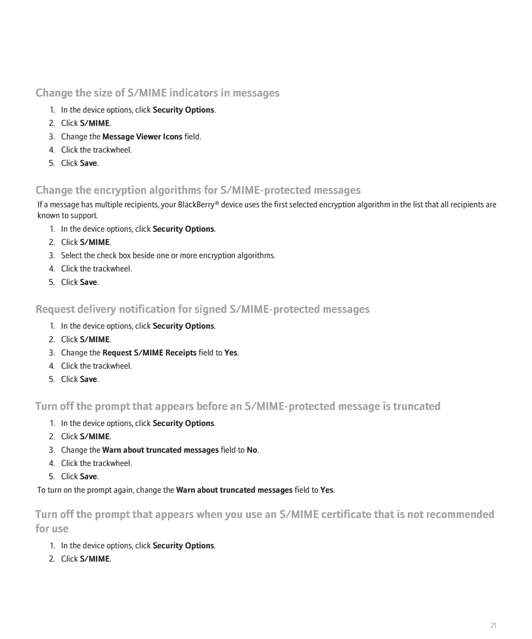 Blackberry 8700 Series manual Change the size of S/MIME indicators in messages, Change the Message Viewer Icons field 