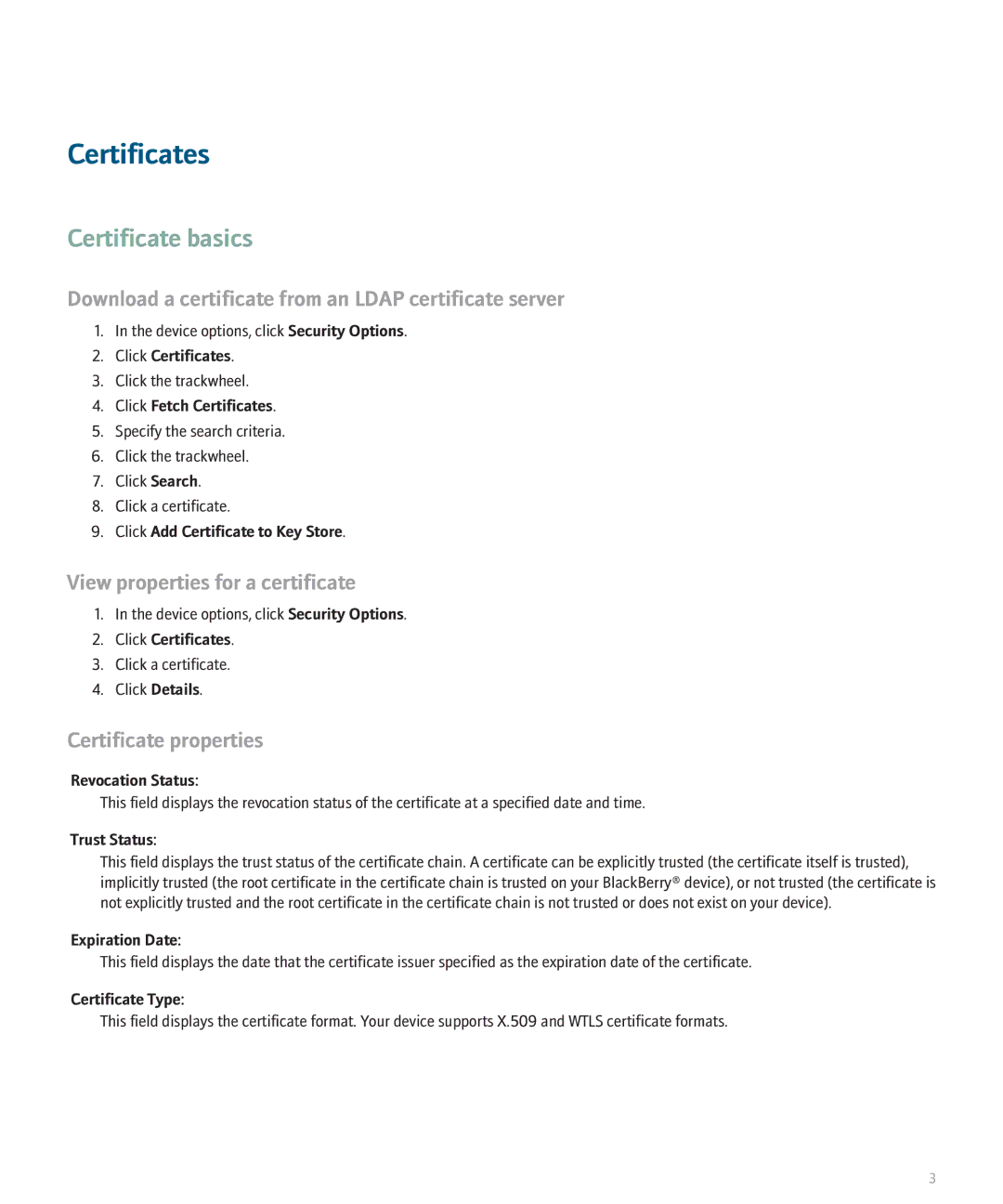 Blackberry 8700 Series manual Certificates, Certificate basics, Download a certificate from an Ldap certificate server 