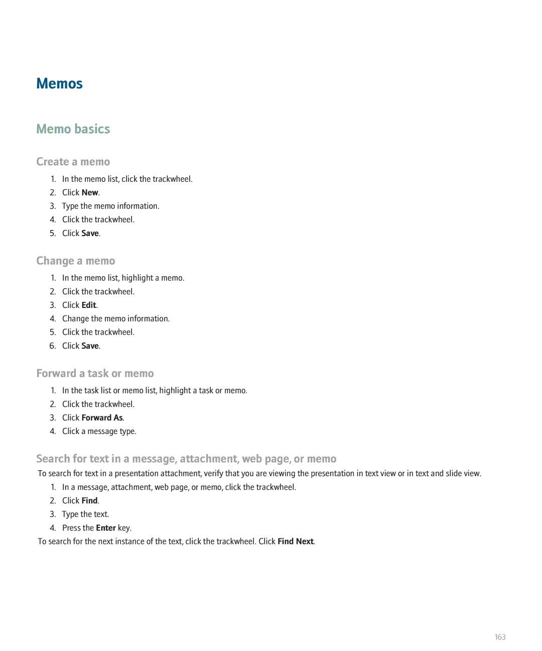 Blackberry 8700 manual Memos, Memo basics, Create a memo, Change a memo 