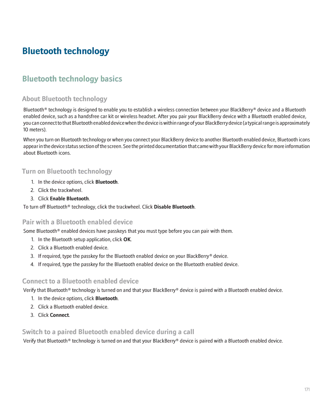 Blackberry 8700 manual Bluetooth technology basics 