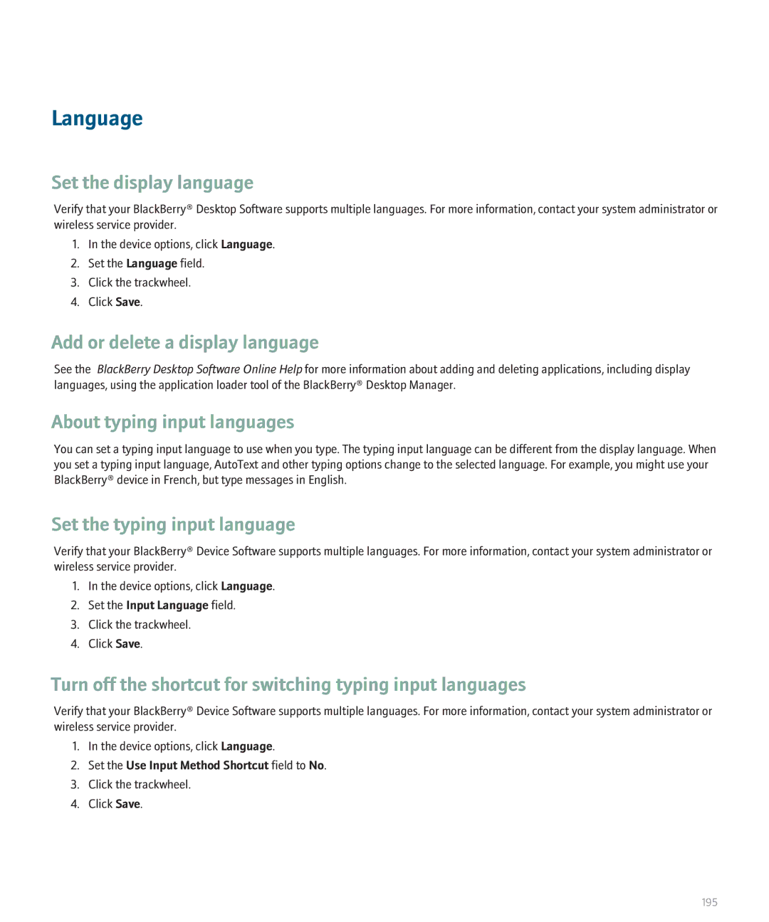 Blackberry 8700 manual Language 