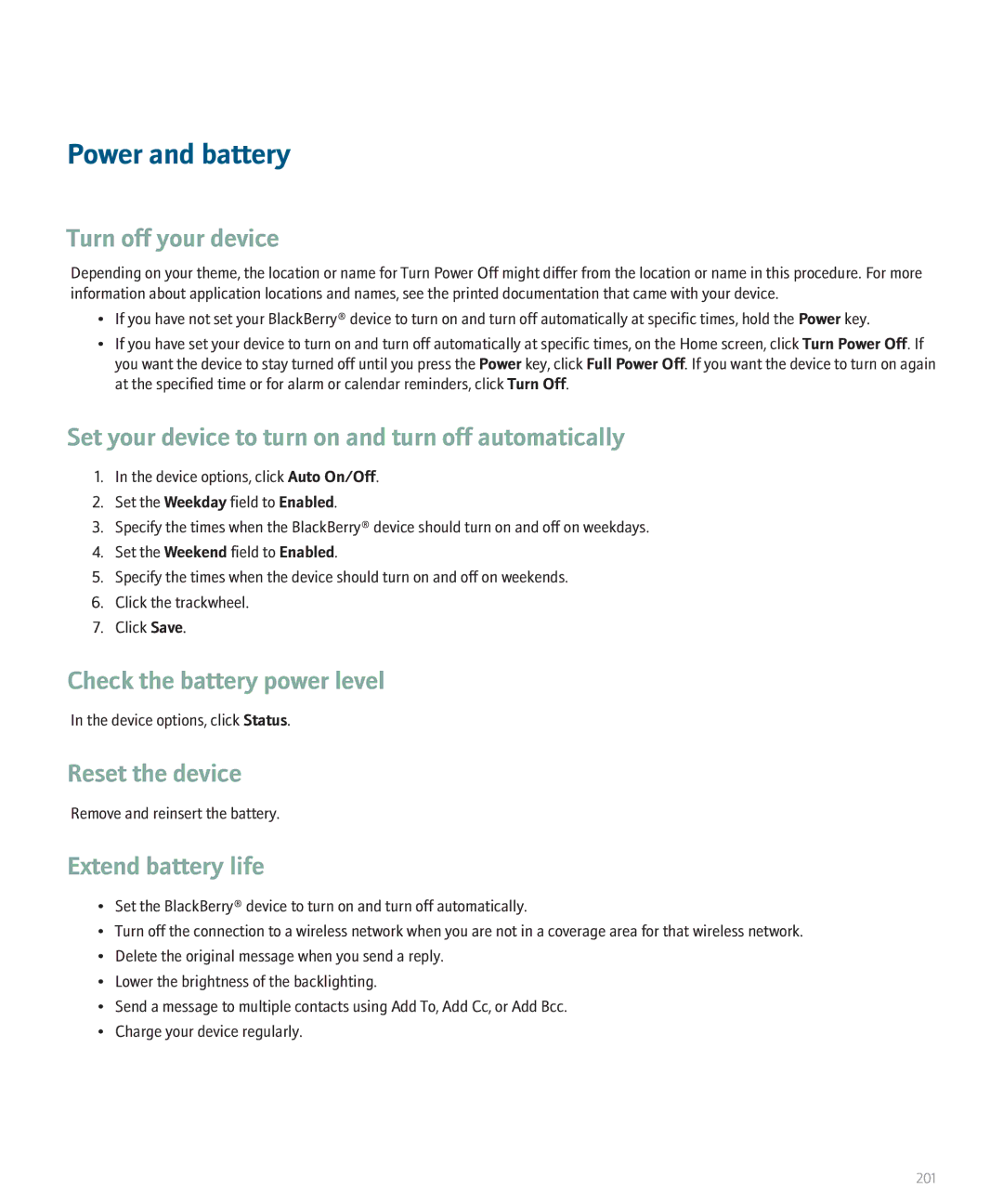 Blackberry 8700 manual Power and battery 