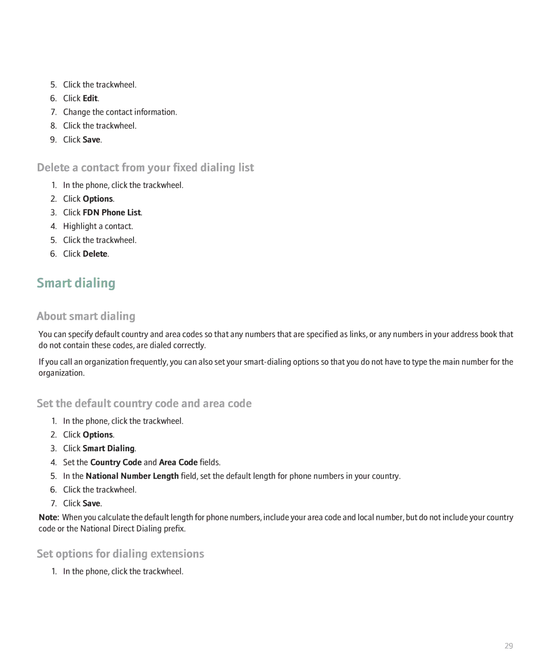 Blackberry 8700 manual Smart dialing, Delete a contact from your fixed dialing list, About smart dialing 