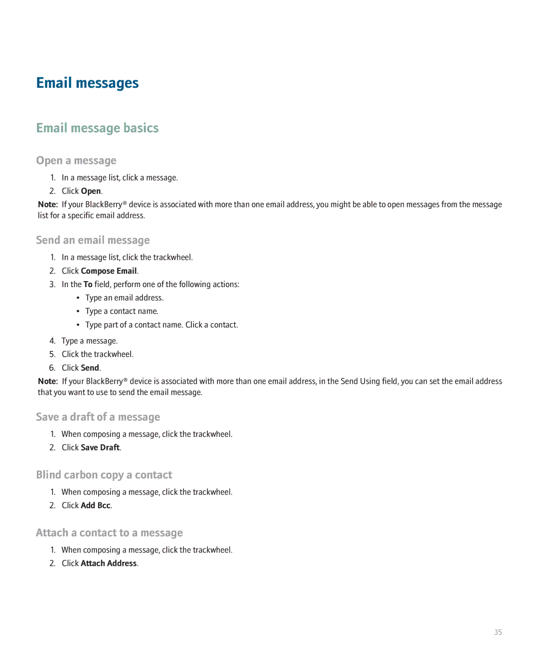 Blackberry 8700 manual Email messages, Email message basics 