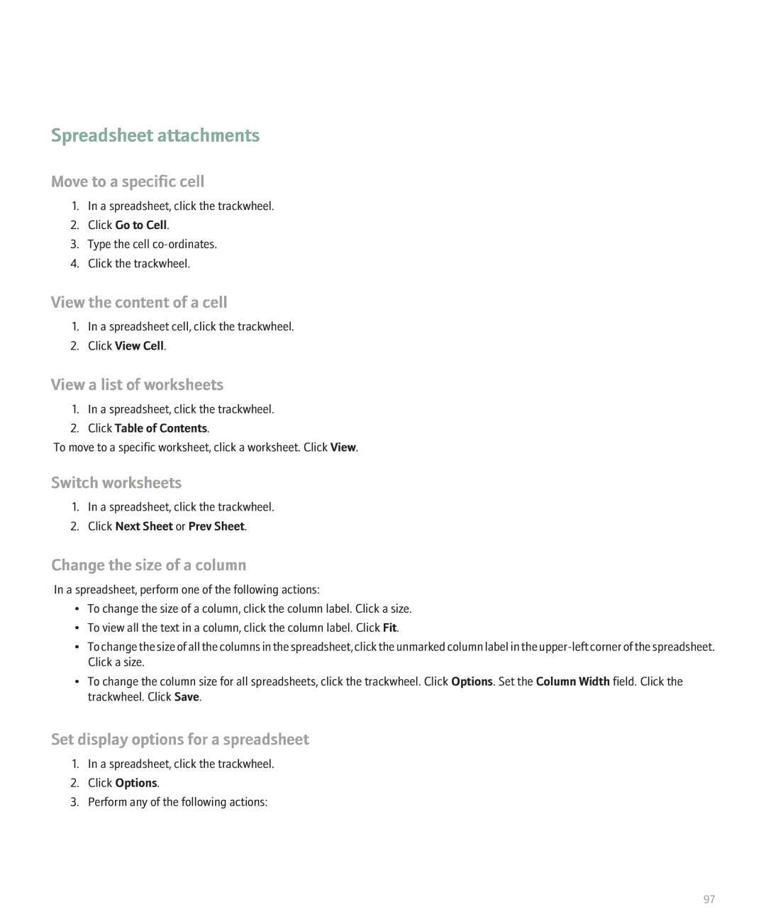 Blackberry 8700 manual Spreadsheet attachments 