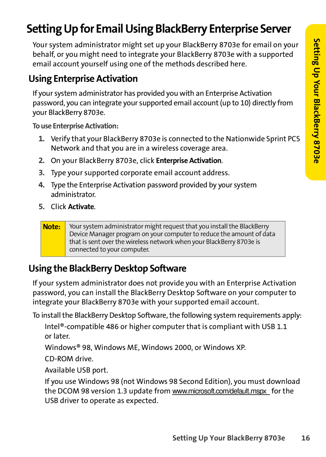 Blackberry 8703e Setting Up for Email Using BlackBerry Enterprise Server, Using Enterprise Activation, Click Activate 