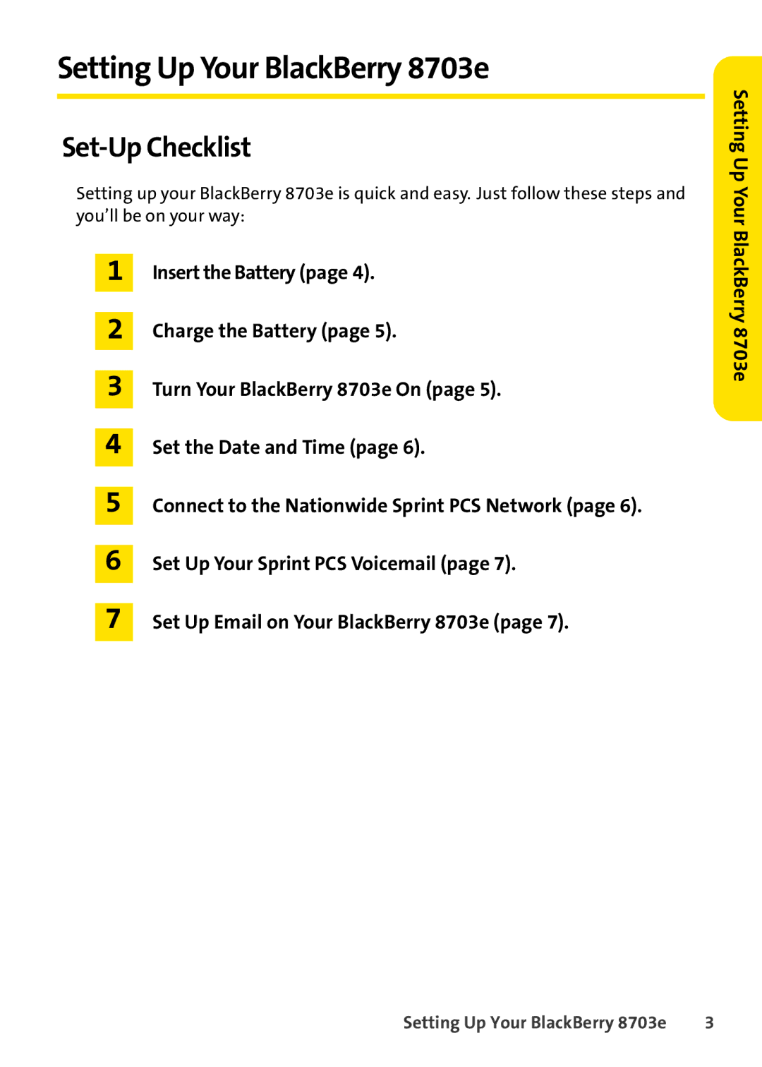 Blackberry manual Setting Up Your BlackBerry 8703e, Set-Up Checklist 