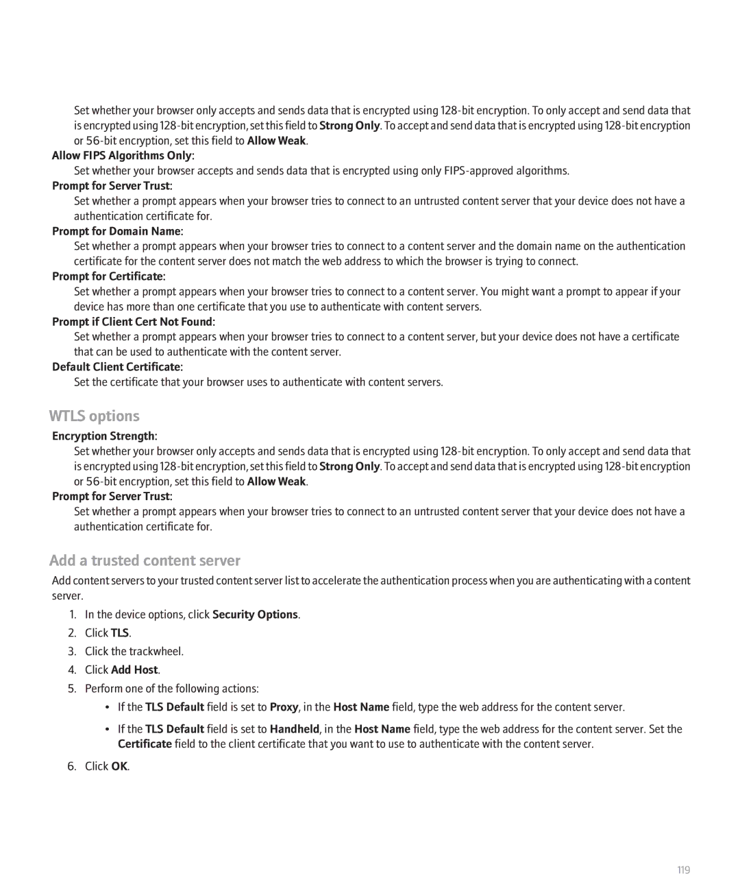 Blackberry 8707 Series manual Wtls options, Add a trusted content server 