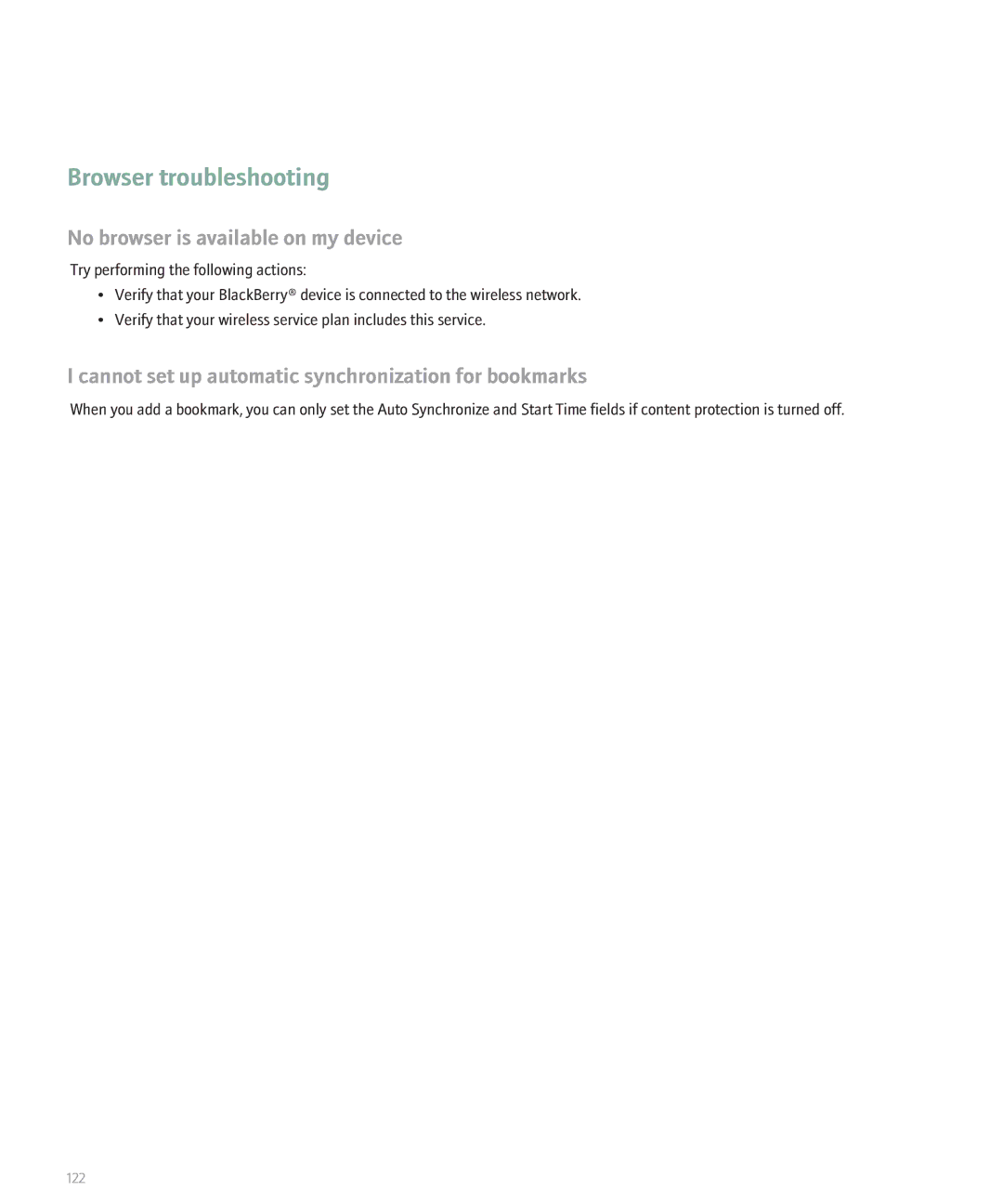 Blackberry 8707 Series manual Browser troubleshooting, No browser is available on my device 