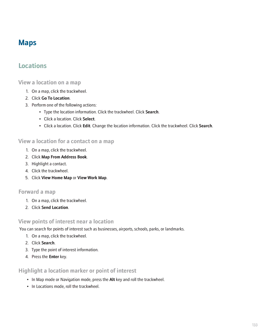 Blackberry 8707 Series manual Maps, Locations 