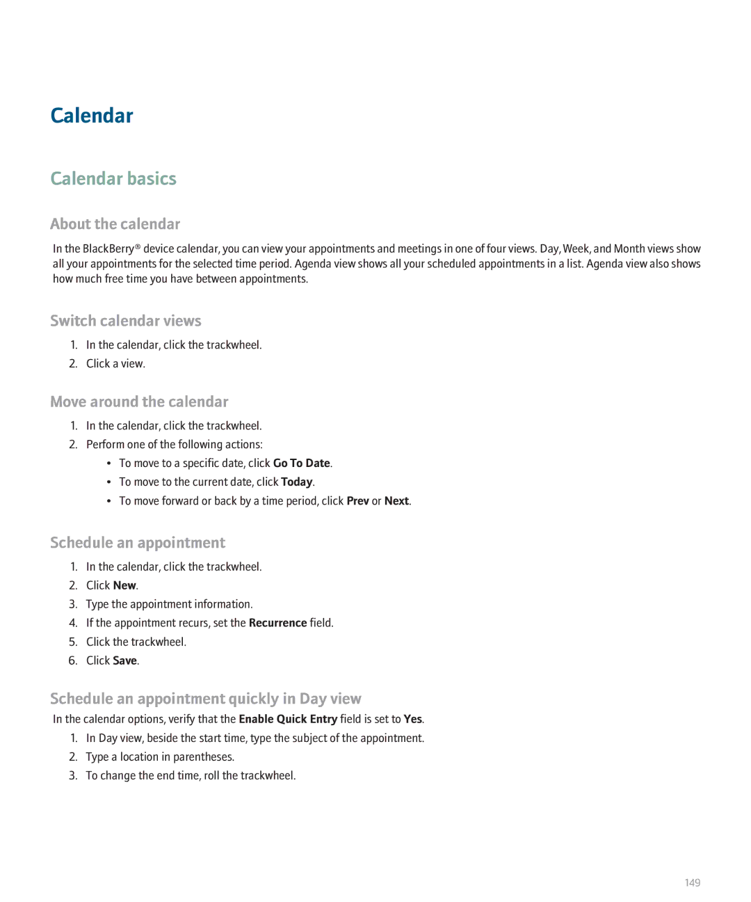 Blackberry 8707 Series manual Calendar basics 