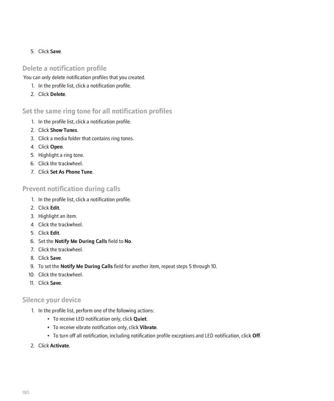 Blackberry 8707 Series manual Delete a notification profile, Set the same ring tone for all notification profiles 