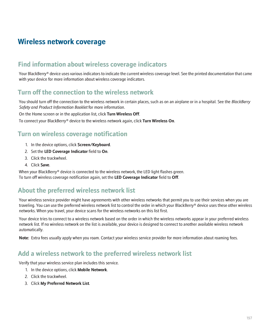 Blackberry 8707 Series manual Wireless network coverage, Find information about wireless coverage indicators 