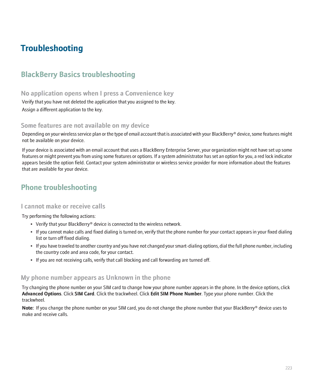 Blackberry 8707 Series Troubleshooting, BlackBerry Basics troubleshooting, Some features are not available on my device 