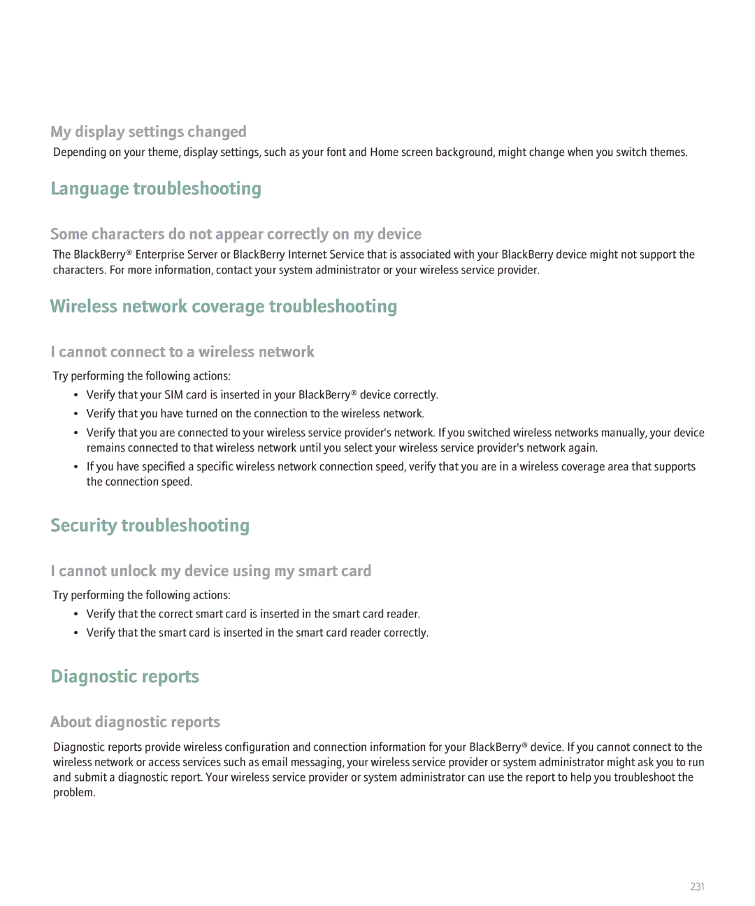 Blackberry 8707 Series manual Diagnostic reports, About diagnostic reports 