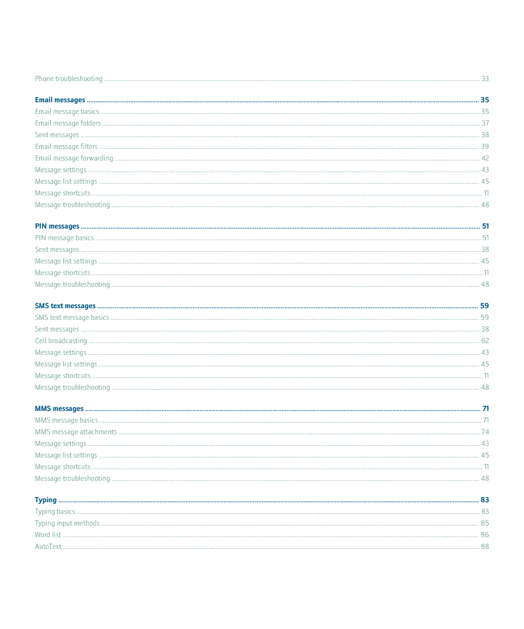 Blackberry 8707 Series manual Typing 