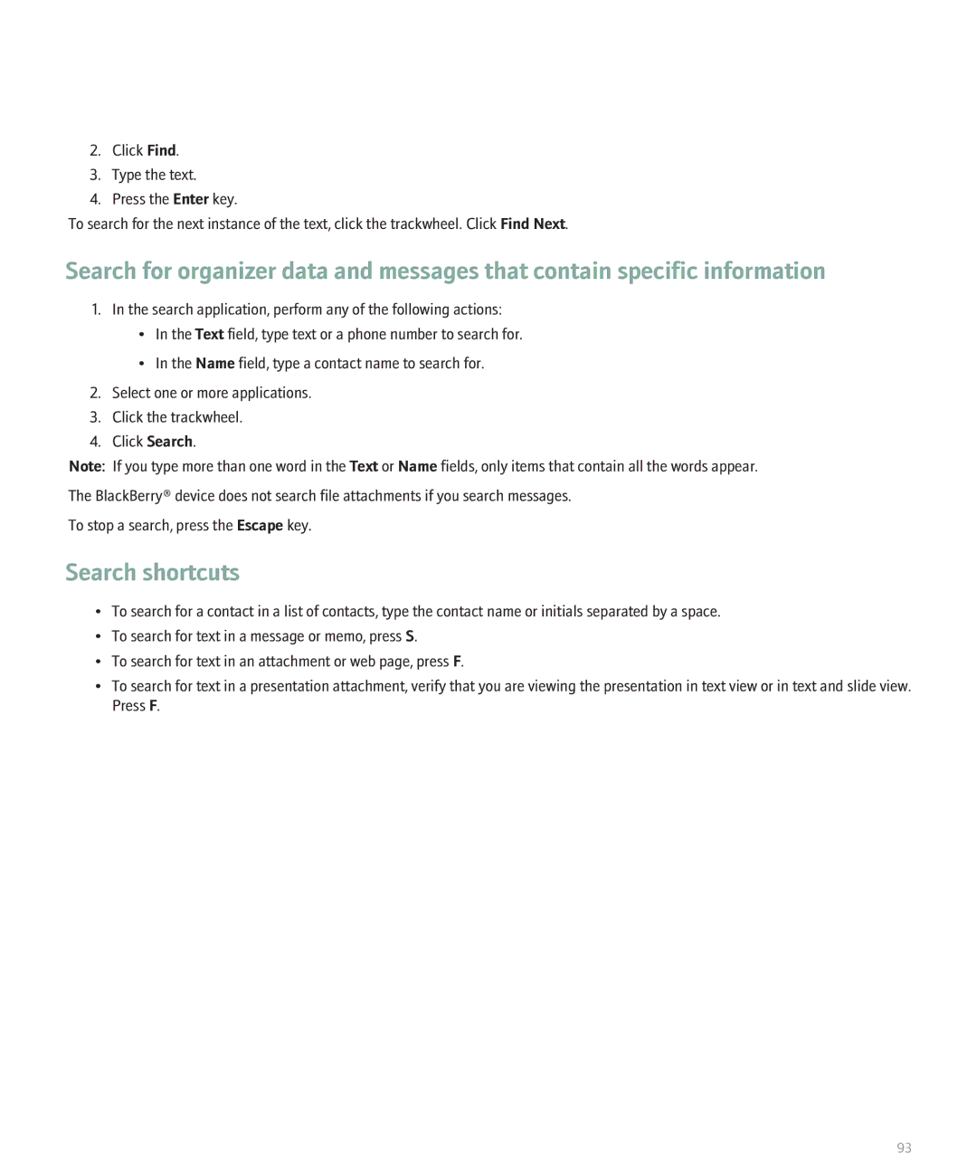 Blackberry 8707 Series manual Search shortcuts 