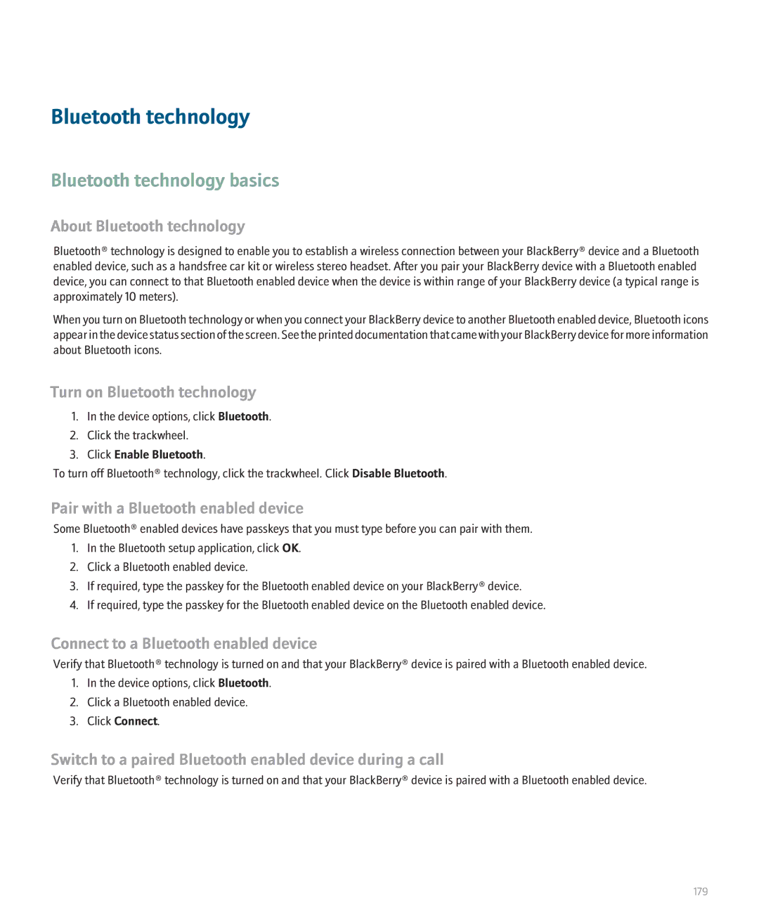 Blackberry 8707 manual Bluetooth technology basics 