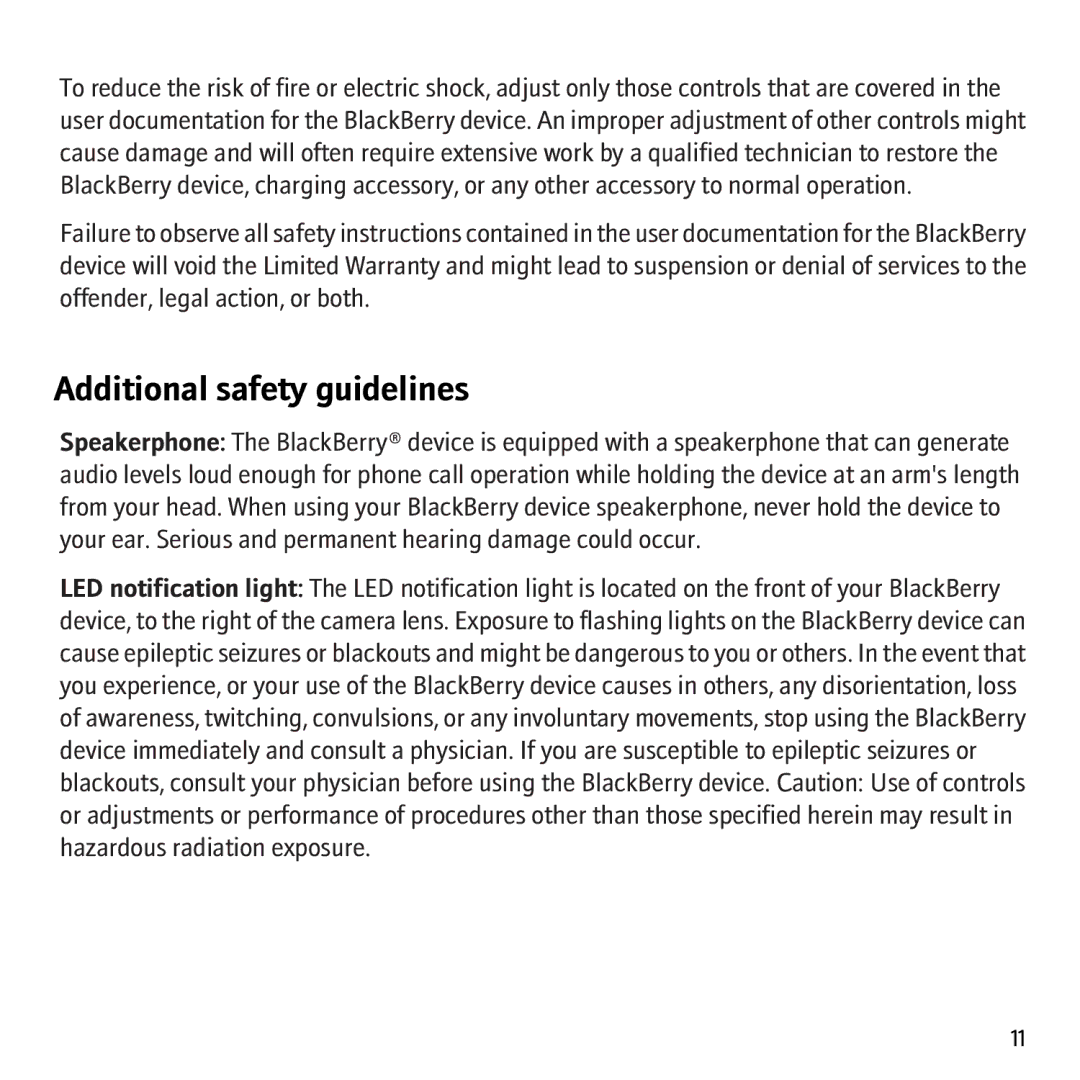 Blackberry 8707G, 8707v manual Additional safety guidelines 