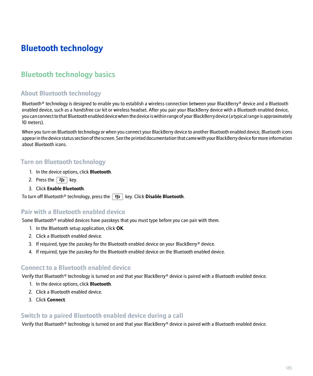 Blackberry 8800 manual Bluetooth technology basics 