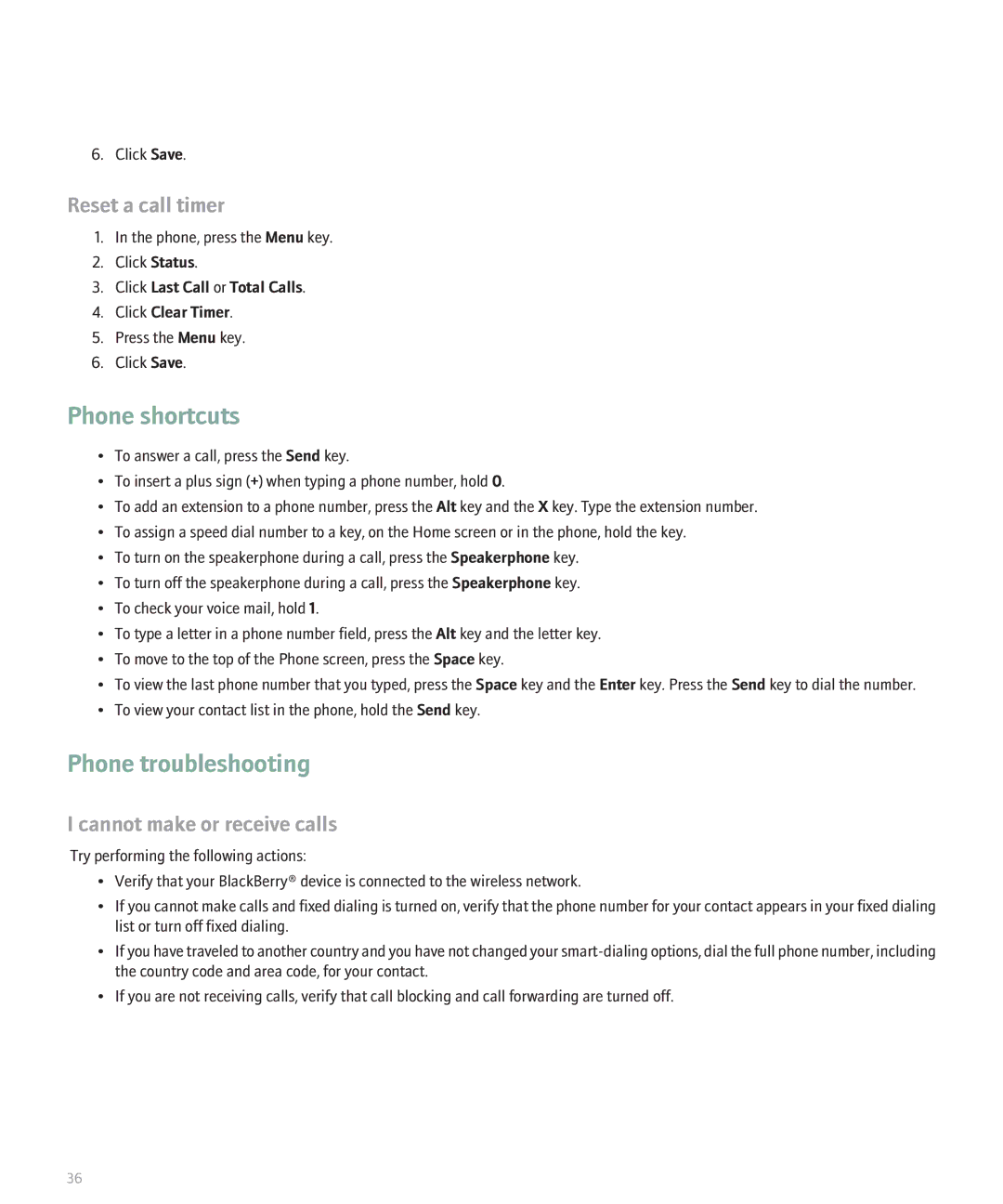 Blackberry 8800 manual Phone troubleshooting, Reset a call timer, Cannot make or receive calls 