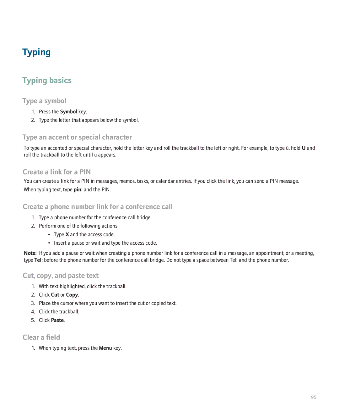 Blackberry 8820 manual Typing basics 