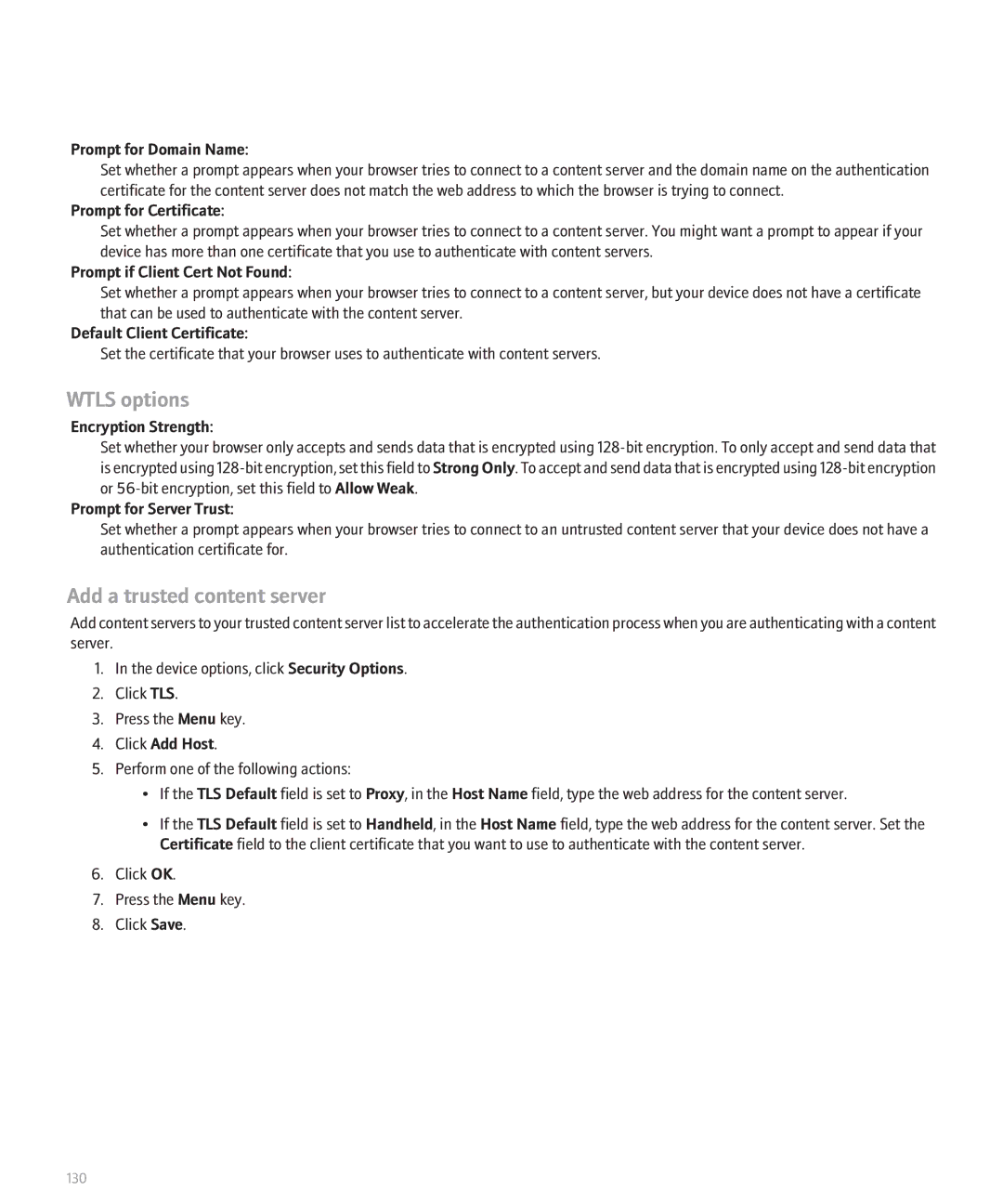 Blackberry 8830 manual Wtls options, Add a trusted content server 