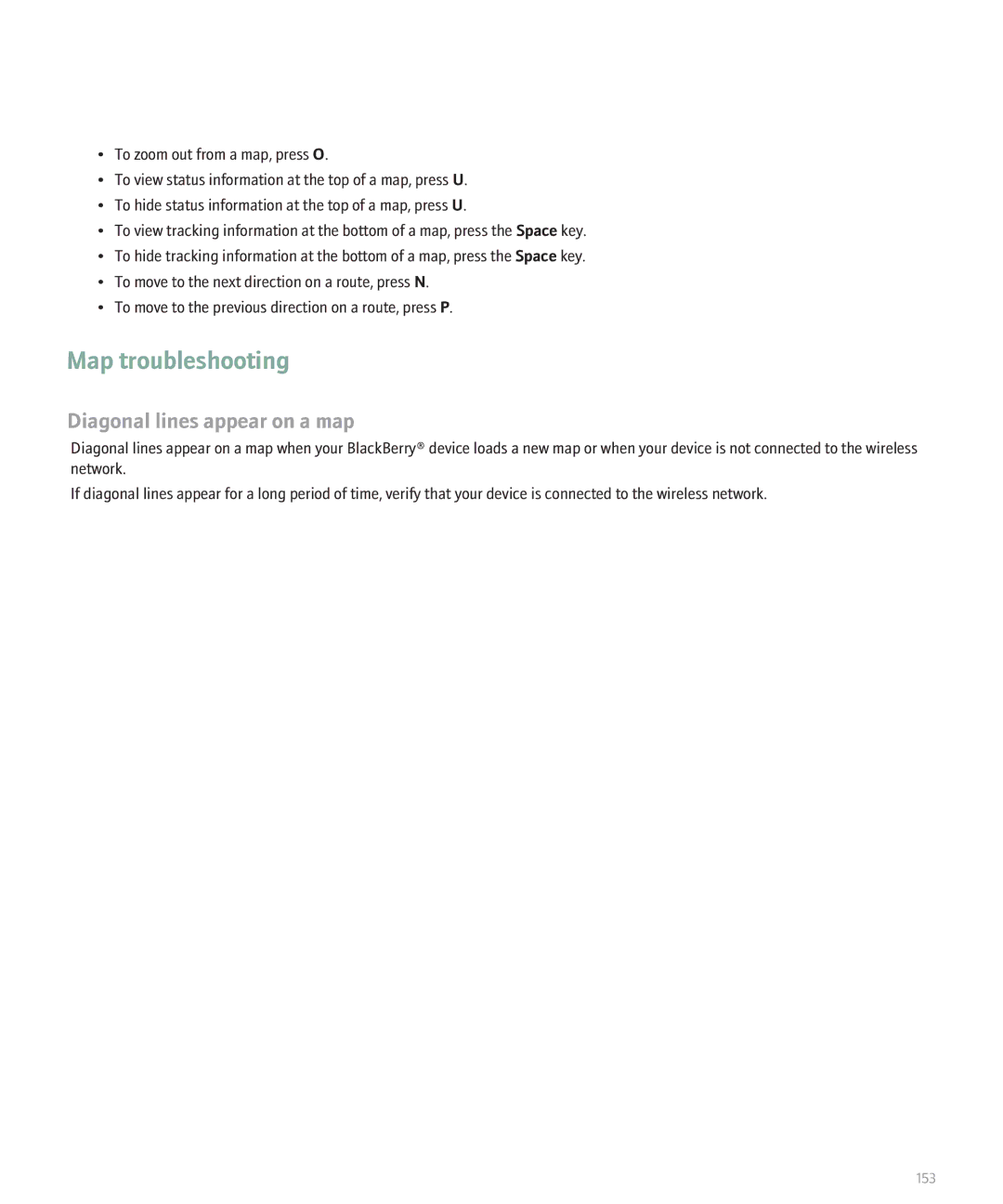 Blackberry 8830 manual Map troubleshooting, Diagonal lines appear on a map 