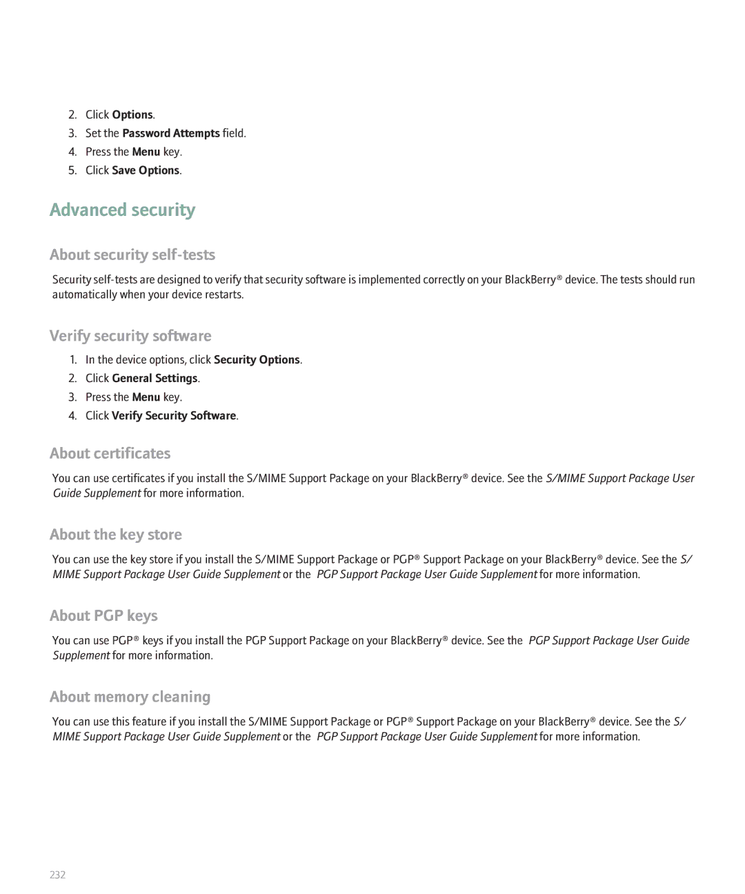 Blackberry 8830 manual Advanced security 