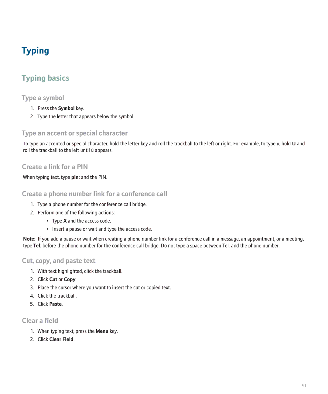 Blackberry 8830 manual Typing basics 