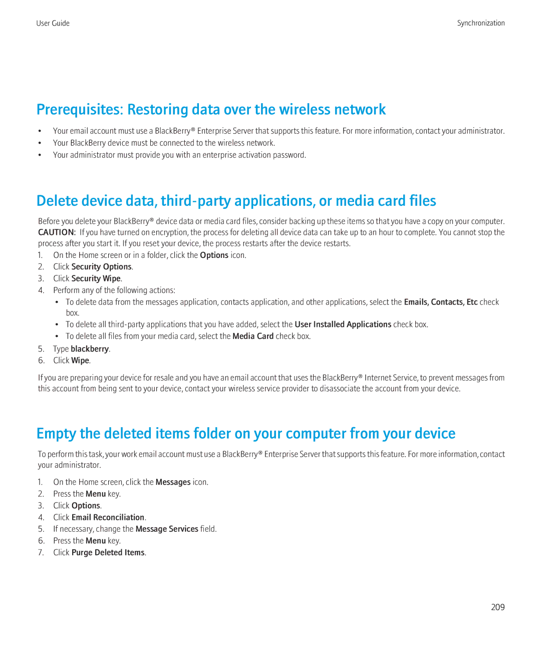 Blackberry 8910, 8900 manual Prerequisites Restoring data over the wireless network 